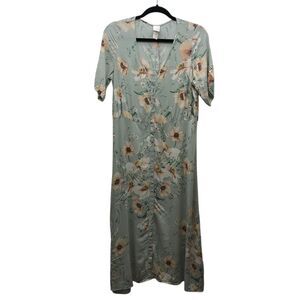 H&M Dress Womens Size 6 Sage Green Dress Cottagecore Floral Button Down Romantic